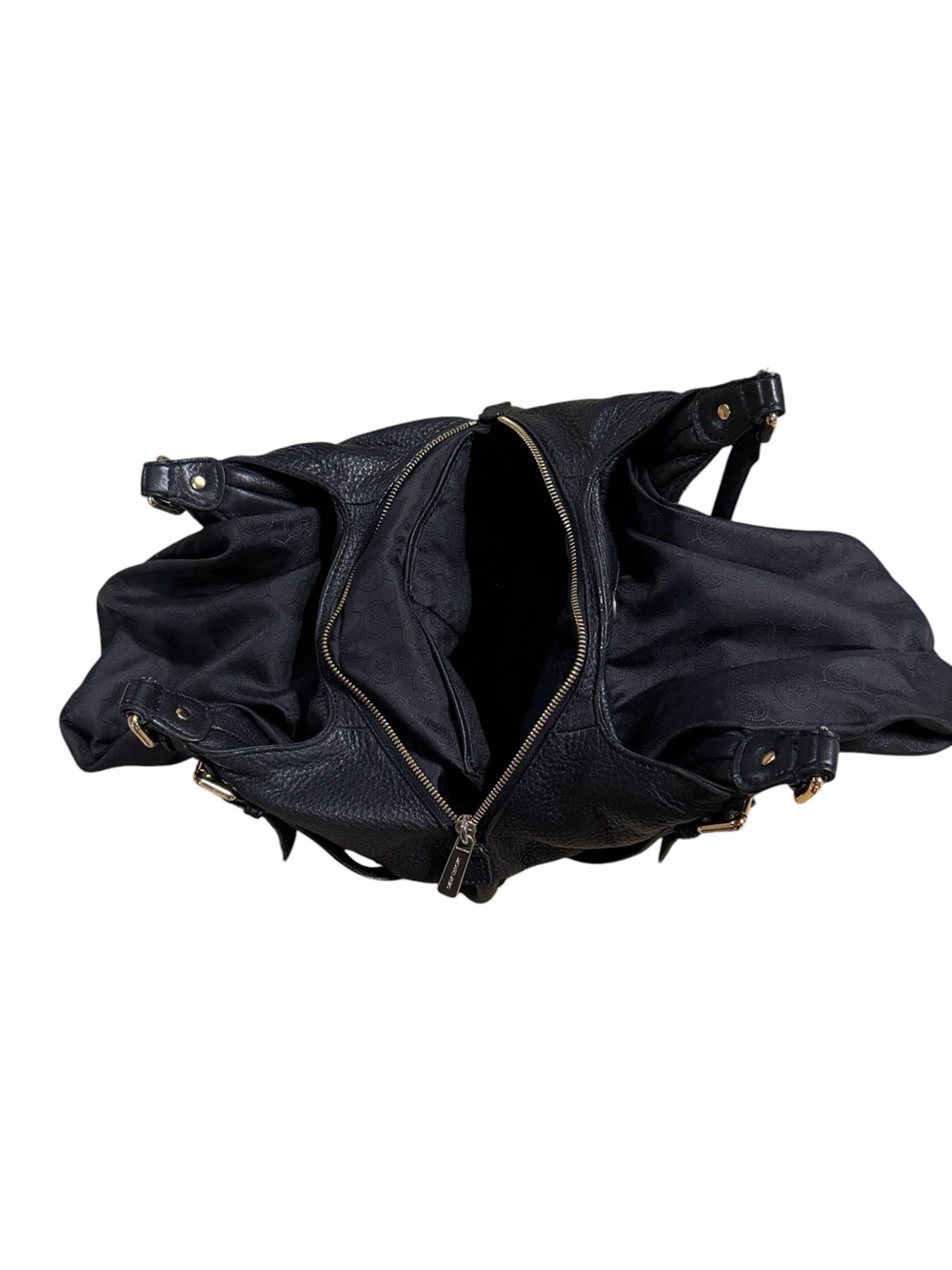 Michael Kors Black Pebbled Leather Shoulder Bag Gold Hardware Slouchy Hobo Purse - Picture 10 of 14